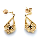 9CT YELLOW GOLD ROUND SAPPHIRE AND DIAMOND DROP STYLE EARRING