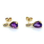 9CT YELLOW GOLD AMETHYST & DIAMOND SET IN DROP STYLE EARRING