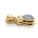 9CT YELLOW GOLD OPAL AND BEZEL SET DIAMOND PENDANT