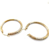 9CT YELLOW & WHITE GOLD ROUND PATTERNED HOOP EARRINGS TW 2.1g