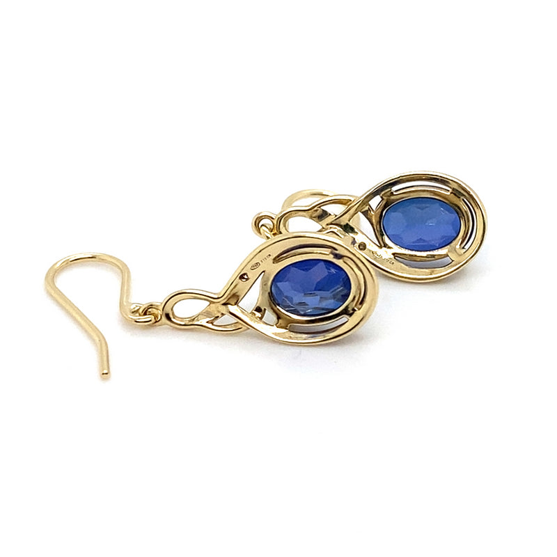 9CT YELLOW GOLD CREATED SAPPHIRE & DIAMOND EARRINGS