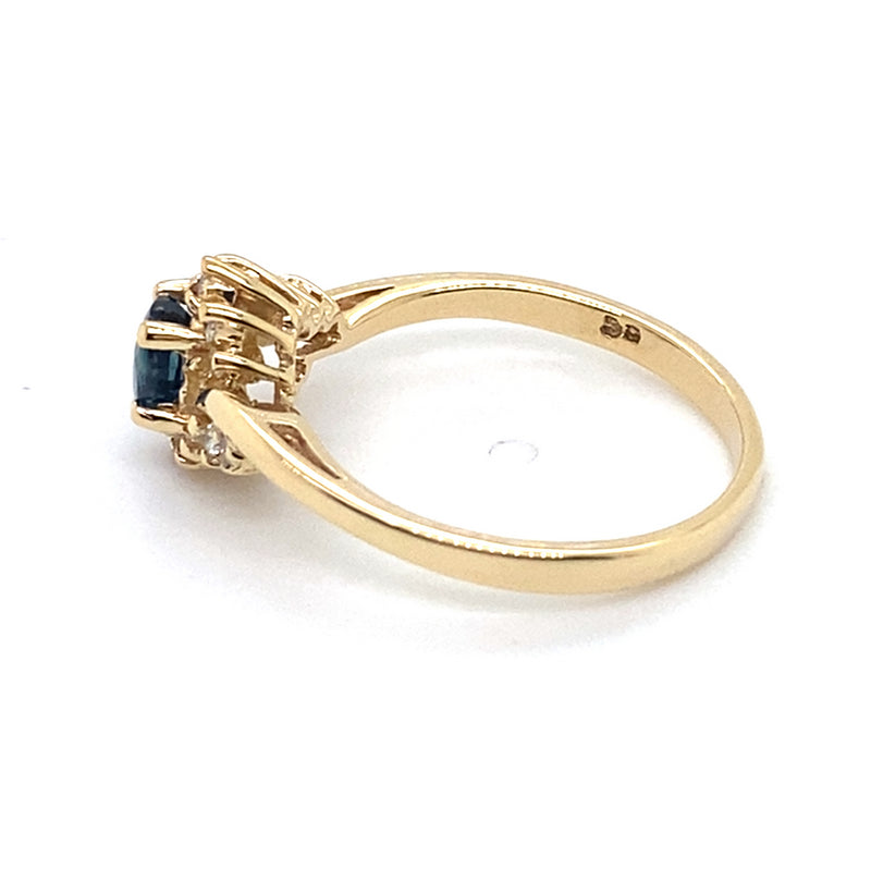 9CT YELLOW GOLD SAPPHIRE & DIAMOND IN WRAP AROUND SHOULDER DRESS RING