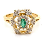 18CT YELLOW GOLD EMERALD & DIAMOND DRESS RING VALUED @ $3499