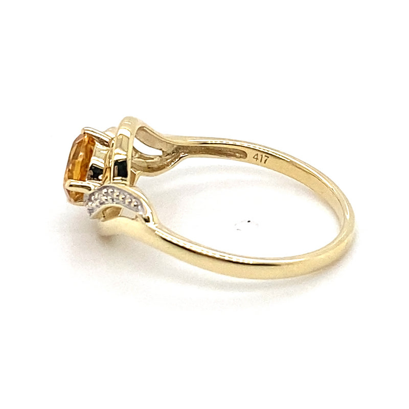 10CT YELLOW GOLD CITRINE WITH DIAMONDS SET IN SHOULDERS DRESS RING
