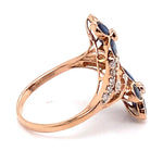 14CT ROSE GOLD SPLIT SHOULDER SAPPHIRE & DIAMOND DRESS RING VALUED @ $3299