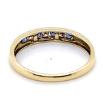 10CT YELLOW GOLD CHANNEL SET SYNTHETIC SAPPHIRE & DIAMOND RING