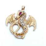 9CT YELLOW GOLD RUBIES & DIAMONDS SET IN DRAGON PENDANT