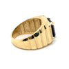 9CT YELLOW GOLD THICKENED TOP GARNET & DIAMOND MENS RING VALUED @ $3399
