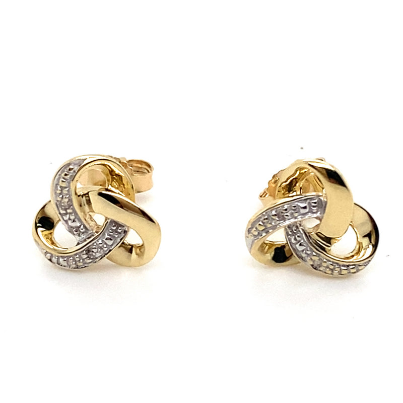 9CT YELLOW GOLD DIAMONDS SET IN KNOT STYLE STUD EARRINGS