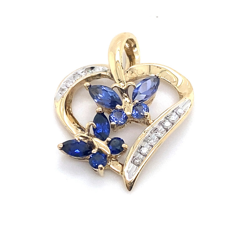9CT YELLOW GOLD DIAMONDS & SYNTHETIC SAPPHIRE PENDANT