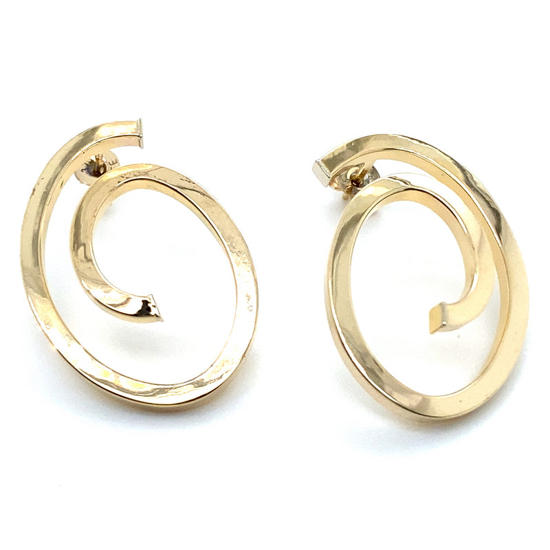 9CT YELLOW GOLD SWIRL DROP STUD EARRINGS