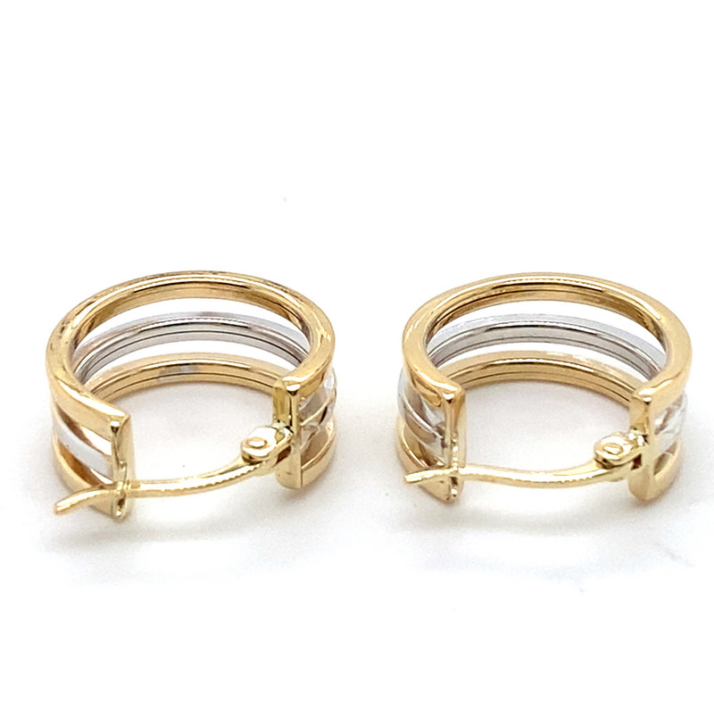 9CT YELLOW & WHITE GOLD TWO TONE TRIPLE HOOP EARRING