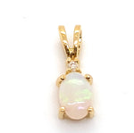 14CT YELLOW GOLD CABOCHON CUT OPAL & DIAMOND PENDANT