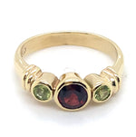 9CT YELLOW GOLD BEZEL SET GARNET & PERIDOT DRESS RING