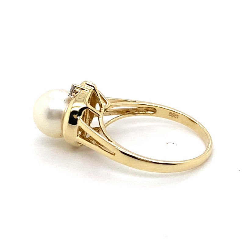 14CT YELLOW GOLD CULTURED PEARL & DIAMOND DRESS RING