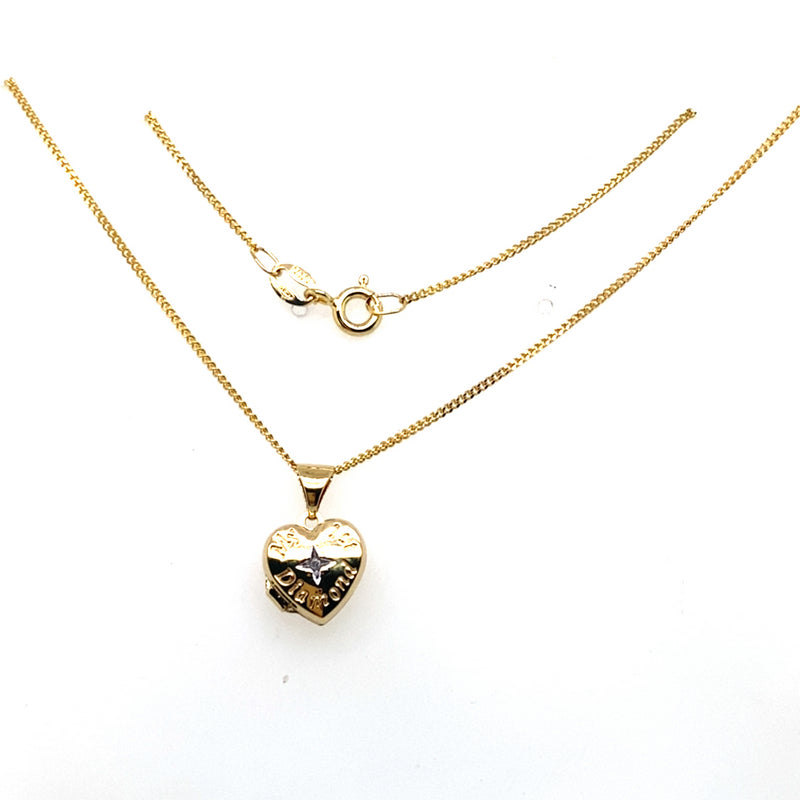 9CT YELLOW GOLD 40CM CURB LINK CHAIN WITH MY 1ST DIAMOND LOCKET