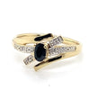 9CT YELLOW GOLD DIAMOND & SAPPHIRE SET IN CROSS OVER SHOULDER DRESS RING