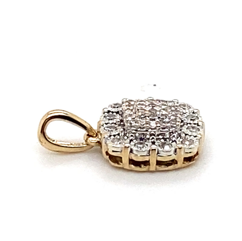 9CT YELLOW & WHITE GOLD DIAMONDS SET IN CLUSTER PENDANT