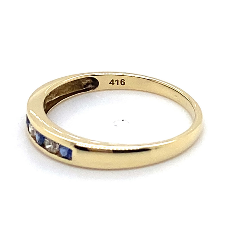 10CT YELLOW GOLD CHANNEL SET SYNTHETIC SAPPHIRE & DIAMOND RING