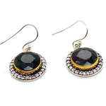 SILVER & BRASS GLASS FILLED SAPPHIRES & WHITE TOPAZ DROP STYLE EARRINGS