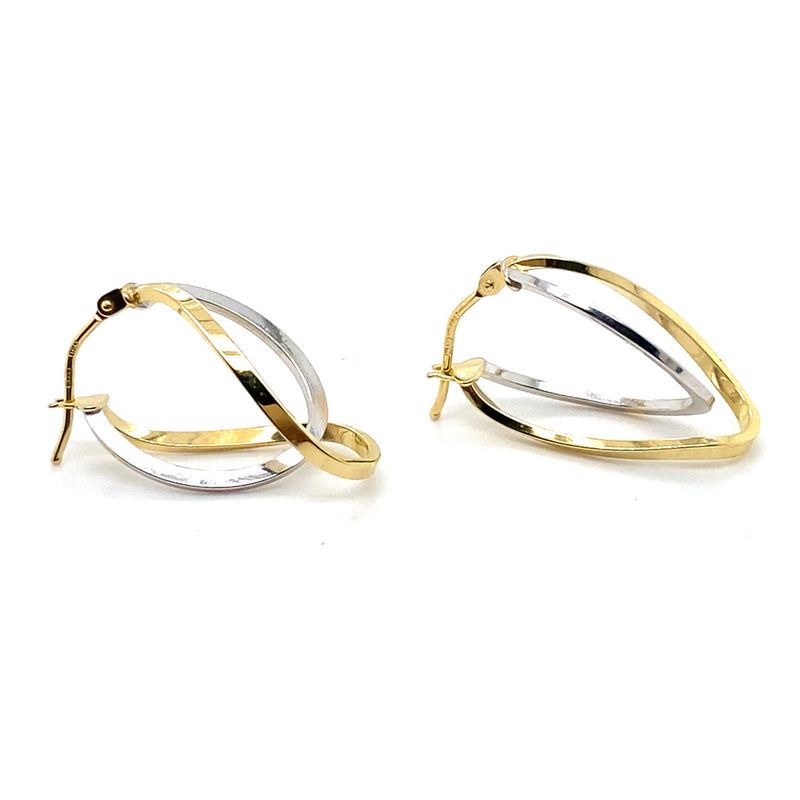 9CT YELLOW & WHITE GOLD TWO TONE TWIST EARRINGS