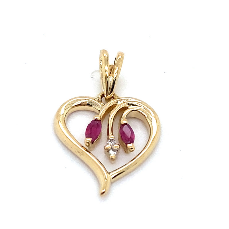 9CT YELLOW GOLD NATURAL RUBIES & DIAMONDS SET IN HEART SHAPE PENDANT