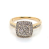 9CT YELLOW & WHITE GOLD DIAMONDS IN RAISED SETTING DRESS RING