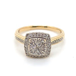 9CT YELLOW & WHITE GOLD DIAMONDS IN RAISED SETTING DRESS RING