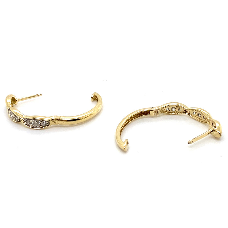 10CT YELLOW GOLD DIAMONDS SET IN FRONT OF CROSSOVER HUGGIE EARRINGS