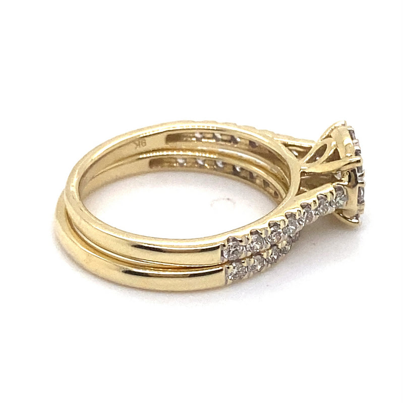 9CT YELLOW GOLD FLOW UP STYLE DIAMOND BRIDAL SET VALUED @ $3099