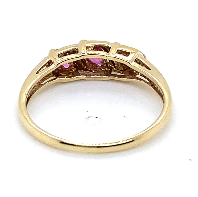 9CT YELLOW GOLD RUBIES & DIAMONDS SET IN THICKENED TOP STYLE DRESS RING