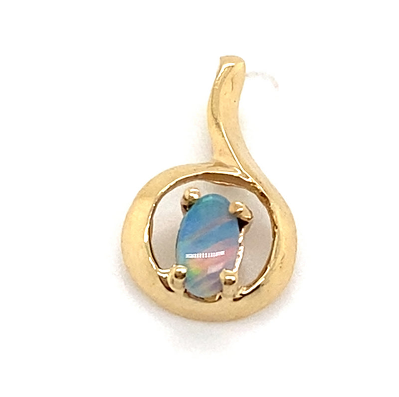 9CT YELLOW GOLD CABOCHON CUT OPAL PENDANT