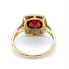 9CT YELLOW GOLD GARNET BEZEL SET SURROUNDED BY DIAMONDS DRESS RING