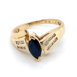 9CT YELLOW GOLD MARQUISE CUT SAPPHIRE & DIAMOND DRESS RING