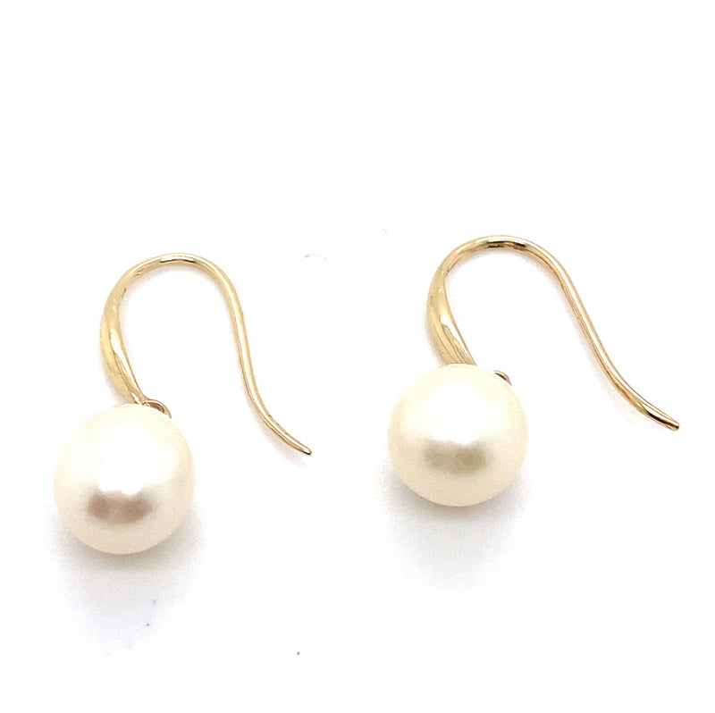 9CT YELLOW GOLD TEAR DROP FRESHWATER CULTURED PEARL EARRINGS