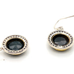 SILVER & BRASS GLASS FILLED SAPPHIRES & WHITE TOPAZ DROP STYLE EARRINGS