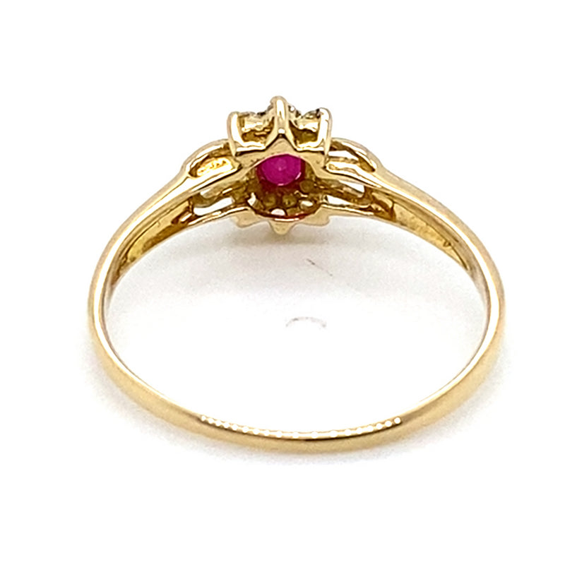 14CT YELLOW GOLD RUBY & DIAMOND CLUSTER DRESS RING