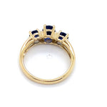 9CT YELLOW GOLD DIAMONDS & SYNTHETIC SAPPHIRES SET IN TRILOGY SETTING RING
