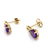 9CT YELLOW GOLD AMETHYST & DIAMOND SET IN DROP STYLE EARRING