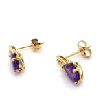 9CT YELLOW GOLD AMETHYST & DIAMOND SET IN DROP STYLE EARRING