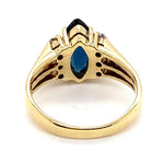 14CT YELLOW GOLD SPLIT SHOULDER SAPPHIRE DRESS RING VALUED @ $3299
