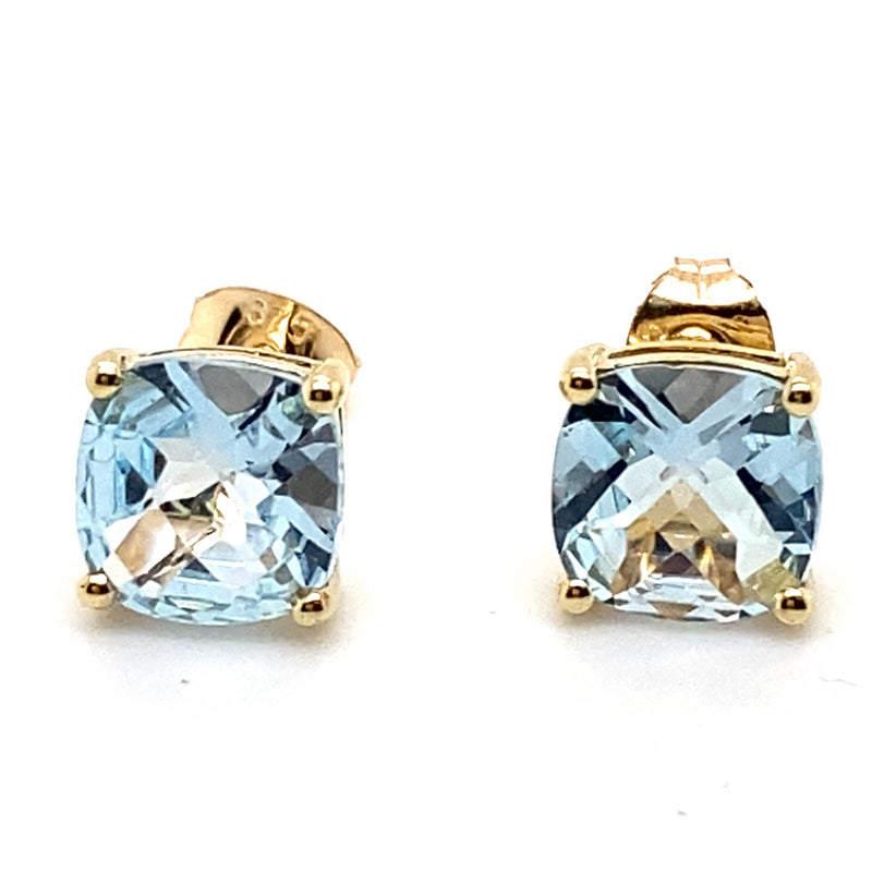 9CT YELLOW GOLD CUSION CUT TOPAZ STUD EARRINGS