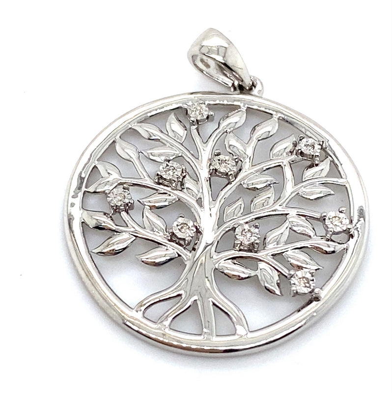 9CT WHITE GOLD DIAMONDS SET IN TREE OF LIFE PENDANT