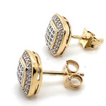 9CT YELLOW GOLD DIAMONDS SET IN THE CUSHION CLUSTER STUD EARRINGS
