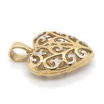 9CT YELLOW & WHITE GOLD FILIGREE HEART PENDANT