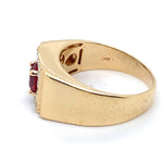 9CT YELLOW GOLD SYNTHETIC RUBY SURROUNDED BY DIAMONDS DRESS RING