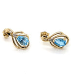 9CT YELLOW GOLD PEAR SHAPE TOPAZ & DIAMOND STUD EARRINGS