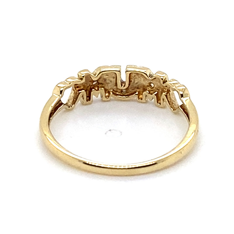 9CT YELLOW GOLD 3 DIAMONDS SET IN "MUM" RING