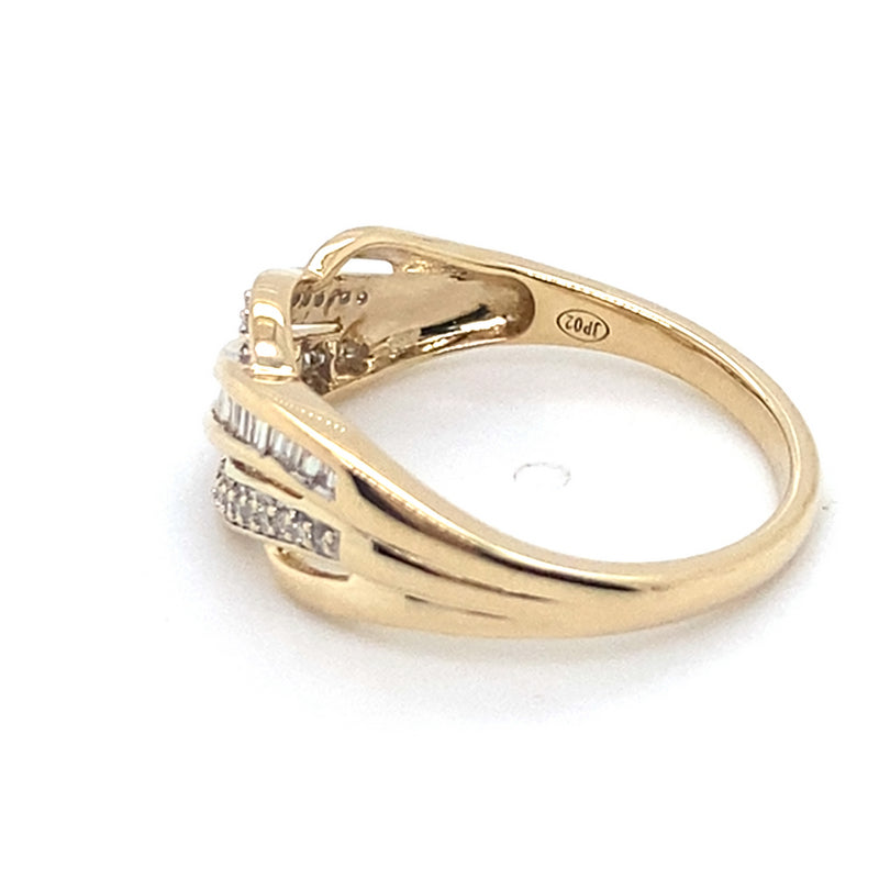 9CT YELLOW GOLD DIAMONDS SET IN THE CROSSOVER PATTERN RING
