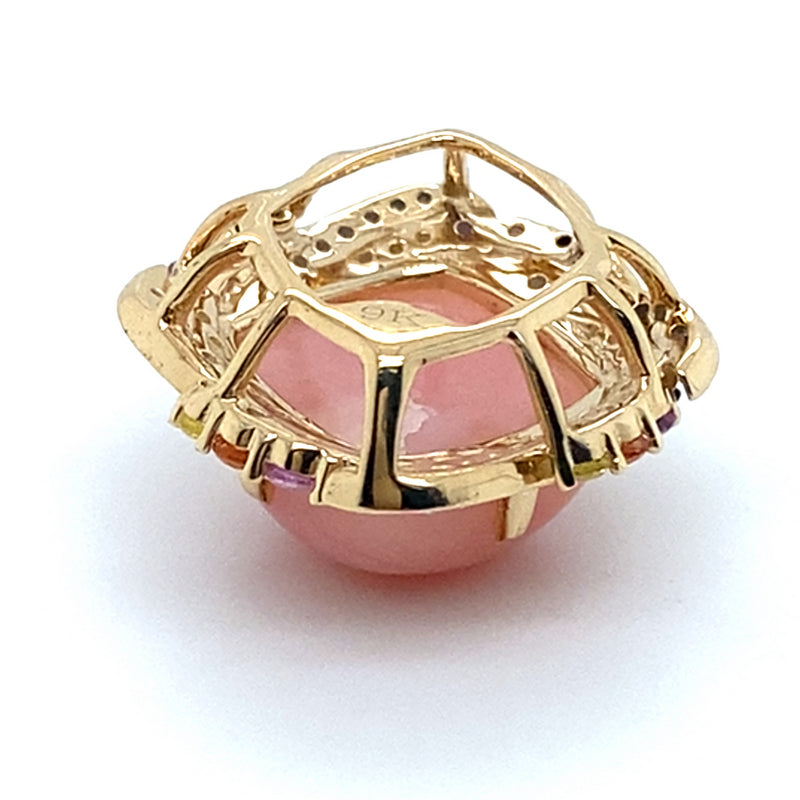 9CT YELLOW GOLD SQUARE CABOCHON CUT PINK OPAL PENDANT VALUED @ $2499